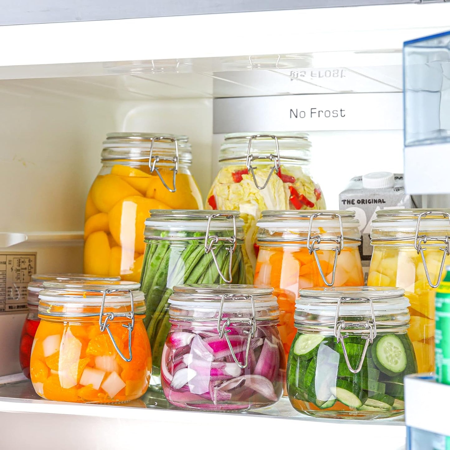 Airtight Glass Canister Set of 6 with Lids 17Oz Food Storage Jar round - Storage Container with Clear Preserving Seal Wire Clip Fastening for Kitchen Canning Cereal,Pasta,Sugar,Beans,Spice