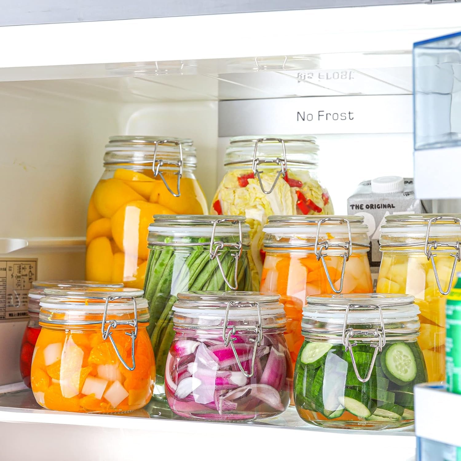 Airtight Glass Canister Set of 6 with Lids 17Oz Food Storage Jar round - Storage Container with Clear Preserving Seal Wire Clip Fastening for Kitchen Canning Cereal,Pasta,Sugar,Beans,Spice
