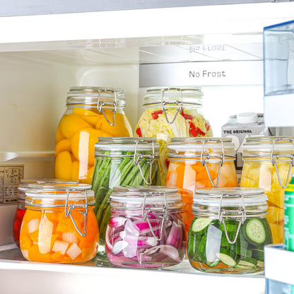 Airtight Glass Canister Set of 6 with Lids 17Oz Food Storage Jar round - Storage Container with Clear Preserving Seal Wire Clip Fastening for Kitchen Canning Cereal,Pasta,Sugar,Beans,Spice