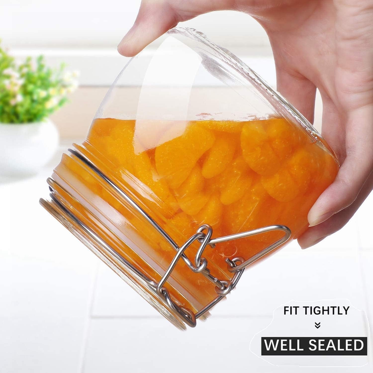 Airtight Glass Canister Set of 6 with Lids 17Oz Food Storage Jar round - Storage Container with Clear Preserving Seal Wire Clip Fastening for Kitchen Canning Cereal,Pasta,Sugar,Beans,Spice